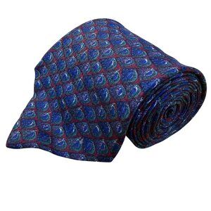 Christian D Mens Blue Red Silk Necktie Peacock Print